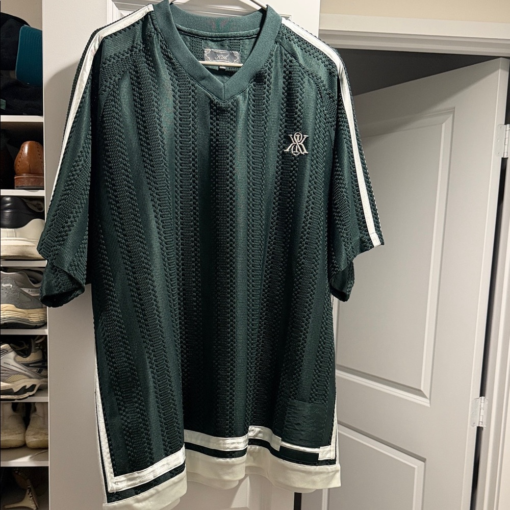 Kith Dark Green V-Neck Jersey with White Stripes